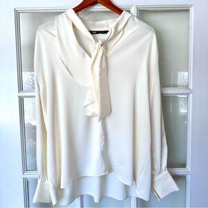 Zara Cream Tie-Neck Long Sleeve Blouse